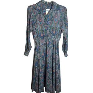 Vintage Bedford Fair Paisley Midi Dress Women's 6p Made in USA Cottagecore Retro